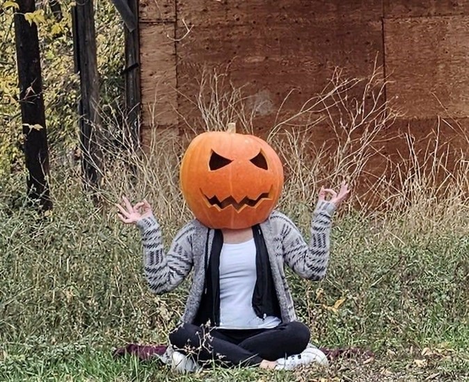 Or... you could just become a pumpkin yourself. This pumpkin head was spotted in Vernon. 