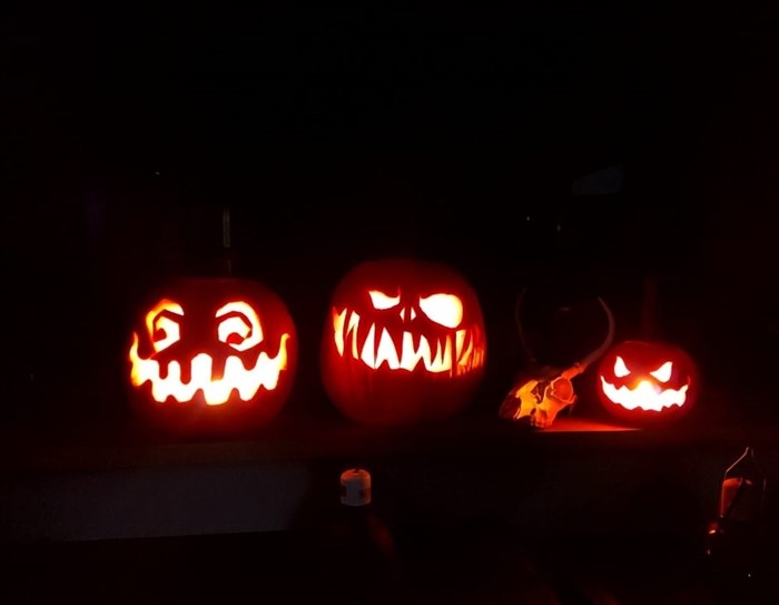 These pumpkins are well lit and shining brightly in Vernon. 