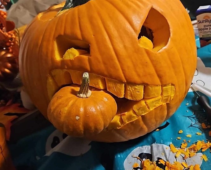 This pumpkin in Kamloops looks hungry. 