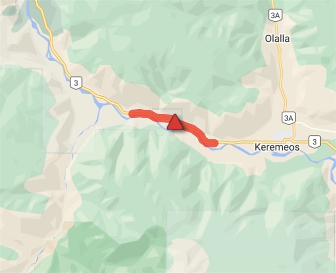 The location of the rockslide and highway closure.