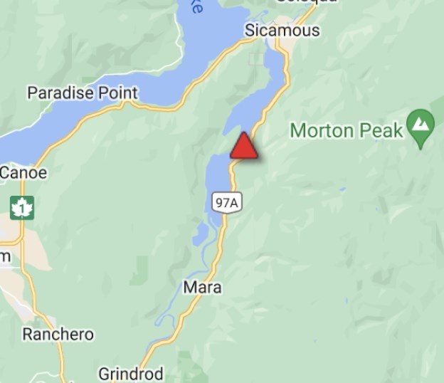 A map of the incident location on Highway 97A.