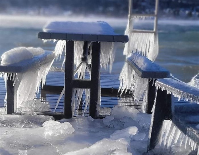 A frozen patio in Blind Bay.