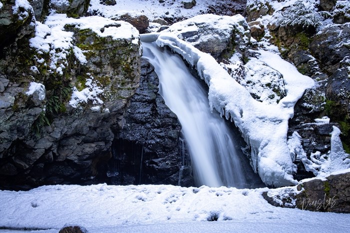 Mill Creek Falls in Kelowna is pictured in snow and ice. 