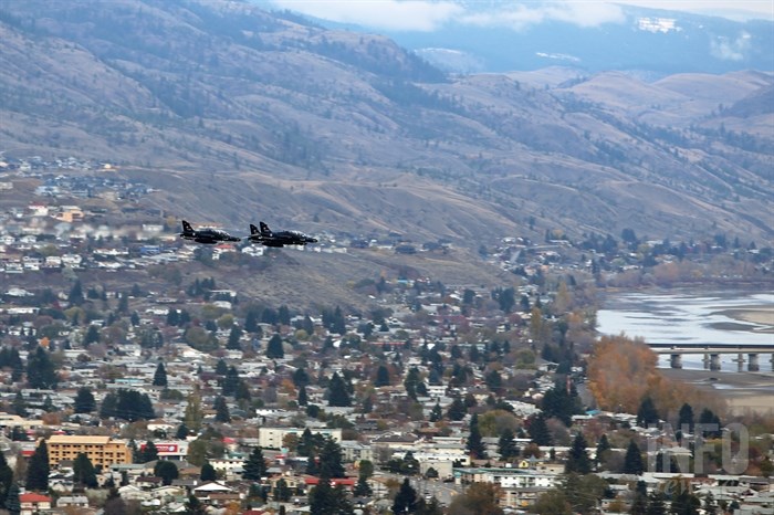 The 419 Squadron out of Cold Lake, Alta. performs a fly past over Kamloops.