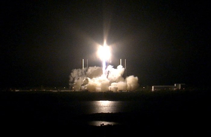 SpaceX rocket lifts off from Space Launch Complex 40 at Cape Canaveral Air Force Station carrying the Dragon resupply spacecraft to the International Space Station, Saturday, Jan. 10, 2014. Liftoff was at 1:47 a.m.
