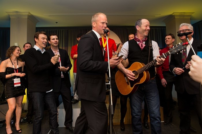 Musical guest Barney Bentall along with John Mann, Geoffrey Kelly and Matthew Harder from the legendary band Spirit of the West performed at the grand finale of the Canadian Culinary Championships, Saturday, Feb. 7, 2015.