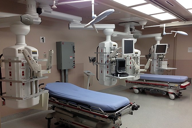 The booms are part of a recently completed renovation to the RIH Emergency Department’s trauma room, which has two bays for treating critically ill or trauma patients.