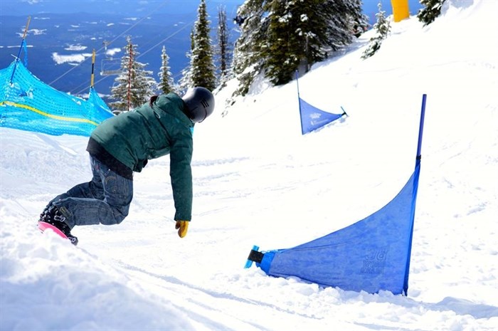 Competitor at the 18th Annual Neil Edgeworth Banked Slalom event held at Big White Ski Resort, March 21-22, 2015.