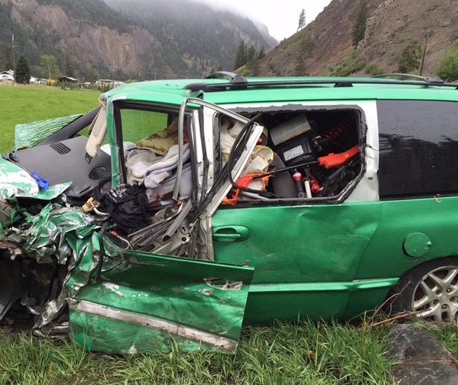 One of the two vehicles involved in a crash on Highway 3 near Hedley, Saturday, April 25, 2015.