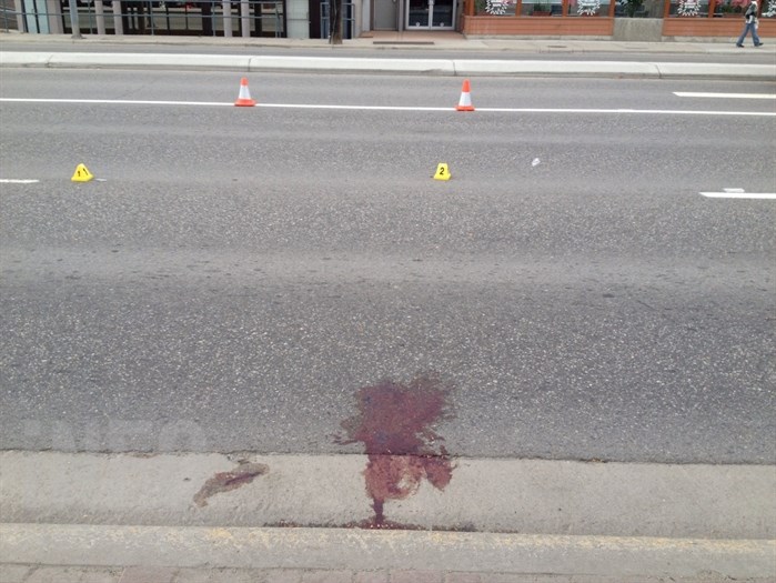RCMP the woman hit by a Nissan Pathfinder on Highway 33 in front of Coopers Foods, Monday, June 1, 2015. was crossing the road outside the crosswalk.