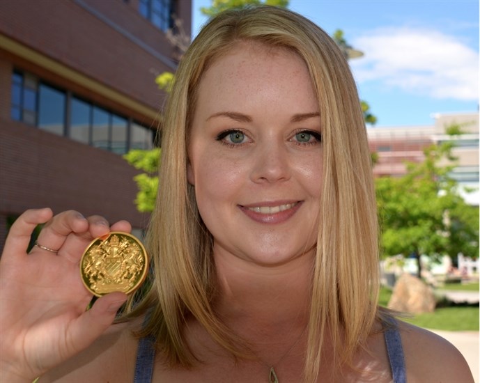 Caitlyn Makins, PhD graduate in biochemistry and molecular biology, is UBC’s Okanagan campus Governor General’s Gold Medal award as top undergraduate student.