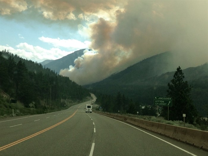 Smoke can be seen from the highway near Lytton as a large fire burns south of town this week.