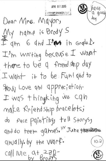 This is the letter Hillcrest Elementary School student Brody S. wrote to the mayor of Salmon Arm. 