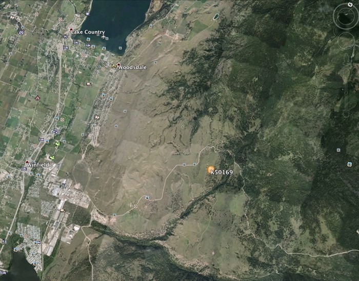 The location of the wildfire crews are battling in Lake Country is shown on this Google Earth map.