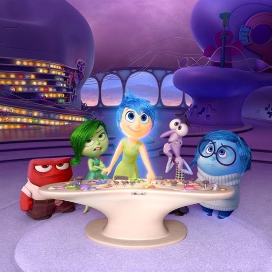 In this file image released by Disney-Pixar, characters, from left, Anger, voiced by Lewis Black, Disgust, voiced by Mindy Kaling, Joy, voiced by Amy Poehler, Fear, voiced by Bill Hader, and Sadness, voiced by Phyllis Smith appear in a scene from 