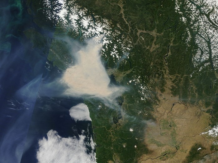 A plume of smoke moves over Vancouver Island in June.
