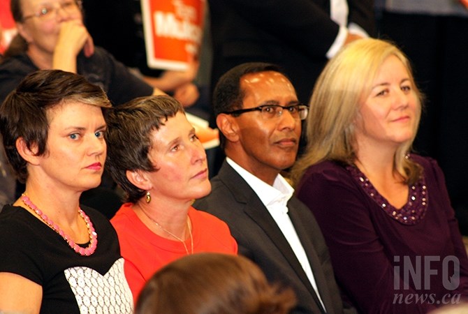  Regional NDP candidates, from left: Norah Bowman, Angelique Wood, Bill Sundhu and Jacqui Gingras.