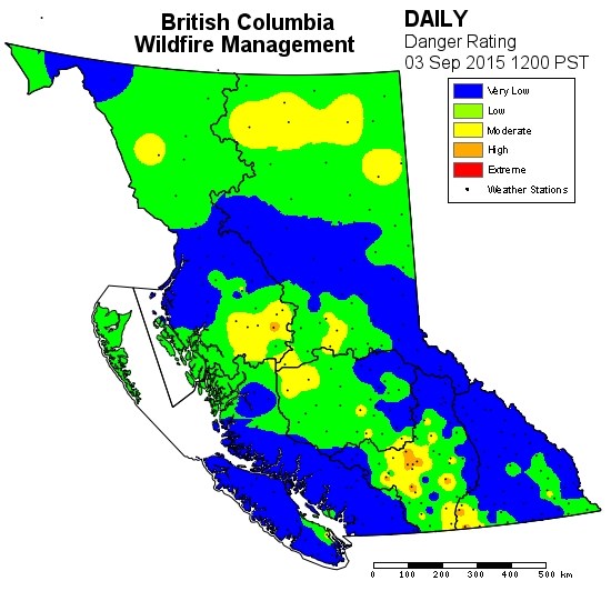 The fire danger rating has dropped throughout the province.