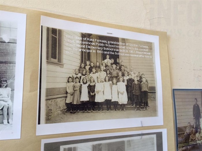 A photo of Lloyd's great grandmother Katie Furness and her class hangs in halls of Stuart Wood Elementary.
