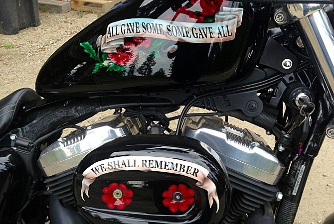Lindsey Tetlock's bike is also custom painted to give thanks for the sacrifices made by the military.
