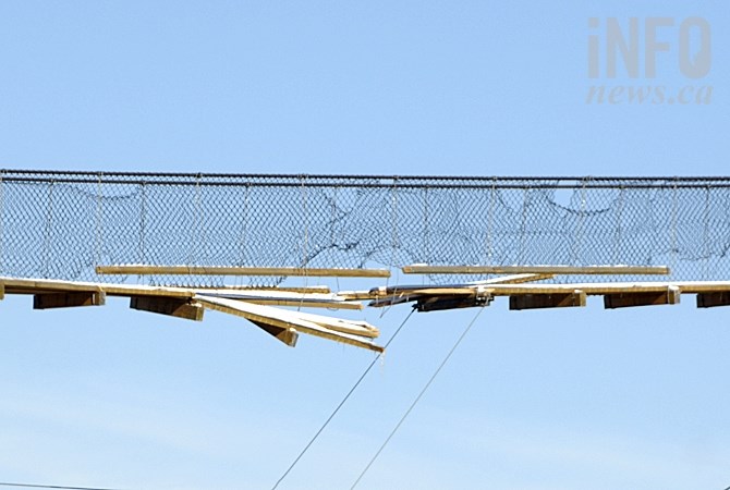 One of the suspension bridges at Kelowna Mountain was reportedly damaged by wind in 2015.