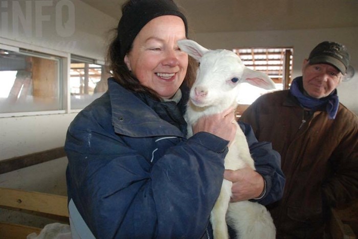 Patricia and Gerry Porter with a young lamb.