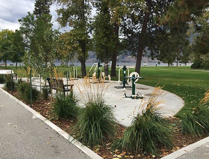Iron Eagle Gyms supplied the equipment for an outdoor gym purchased by the City of Penticton, placed in Skaha Lake Park.