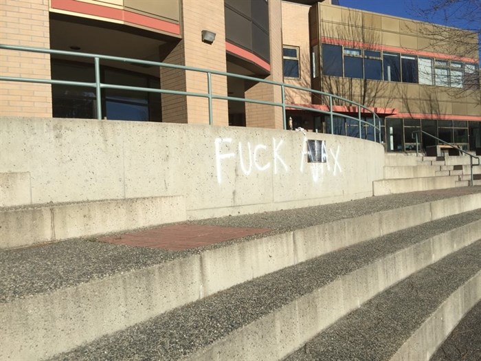 The message painted on the steps of the Campus Activity Centre