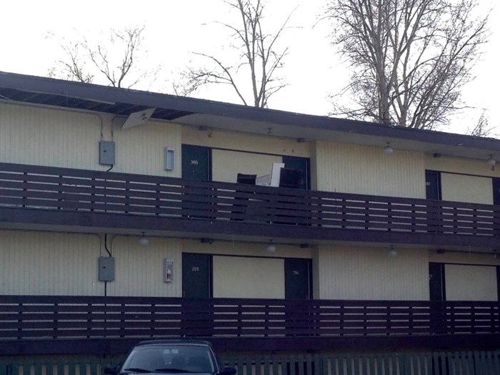 A suspicious fire was contained to the bathroom in a third floor room at the Green Valley Motel in Vernon, Saturday, March 26, 2016.