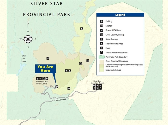 Sometime after 1963, roughly 2,700 hectares containing the ski hill, hotels, and residential area now known as Silver Star Mountain Resort was removed, leaving the provincial park in two blocks. 