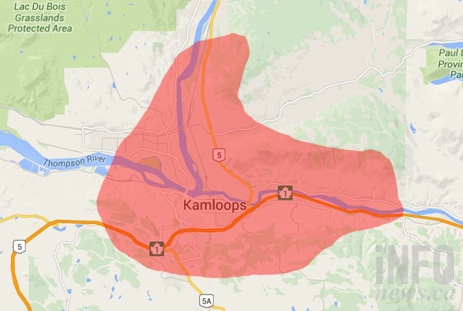 The Fort McMurray wildfire superimposed over a map of Kamloops.