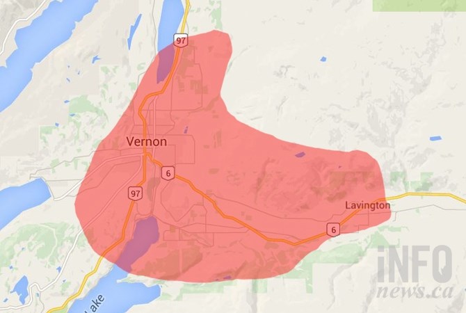 The Fort McMurray wildfire superimposed over a map of Vernon.