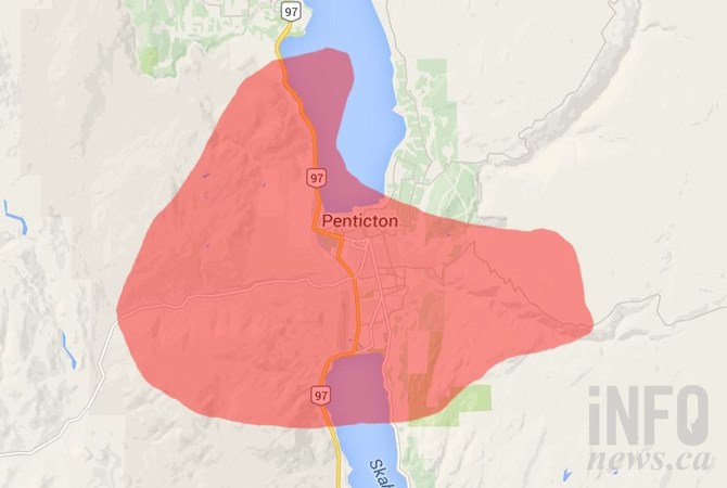 The Fort McMurray wildfire superimposed over a map of Penticton.