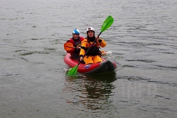 Kamloops Search and Rescue volunteers Michelle Liebe and Chris Koch hit the Thompson River in the groups's newly purchased inflatable kayak, Thursday, June 9, 2016.