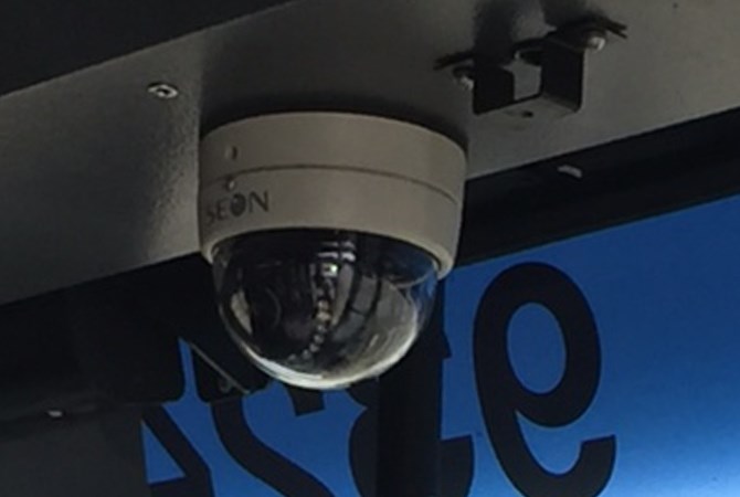 One of the operational security camera's onboard a Kelowna city bus.