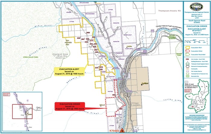 A map of the area affected by the evacuation alert and order.