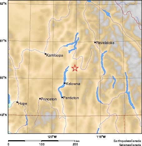 Approximate location of earthquake felt in the North Okanagan at about 12:07 p.m., Thursday, Sept. 22, 2016. 