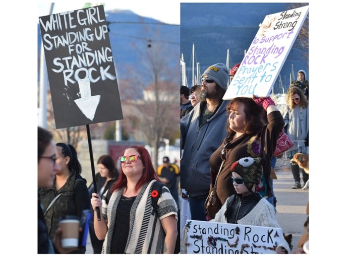 Demonstrators brought homemade signs to the solidarity with Standing Rock rallies.The photos above were taken at the Nov. 6, 2016 rally in Kelowna.