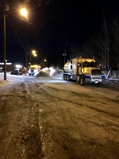 The City of Kamloops used 11 vacuum trucks to deal with a sewage spill after a main broke downtown, Monday, Dec. 12, 2016.