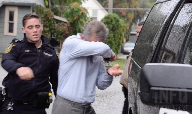 Howard Everett Krewson leaves the Vernon courthouse in handcuffs following the guilty verdict.