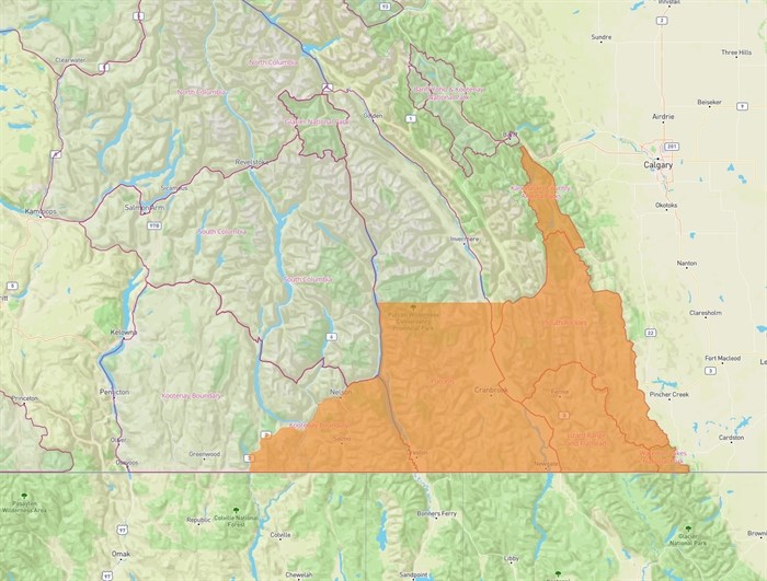A map of the area affected by the avalanche warning.
