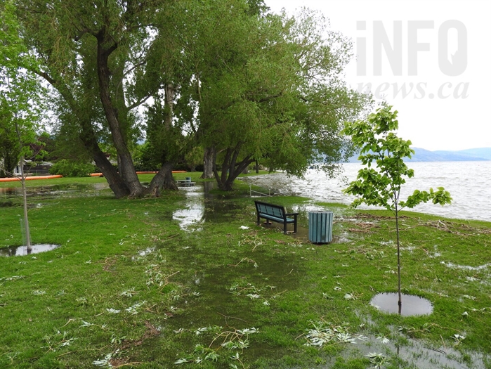 Lake water has saturated a large portion of Kinsmen Park, in Kelowna. 