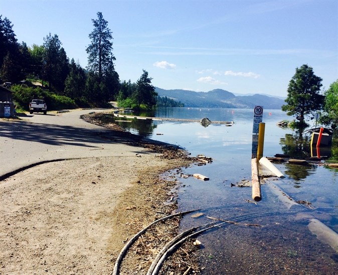 The boat launch and dock at Okanagan Centre Safe Harbour Regional Park in Lake Country is closed due to rising water on Okanagan Lake.