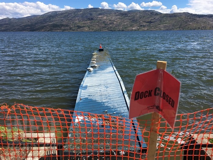 Many docks around the Okanagan have been severely damaged, or completely torn away due to rough waves caused by heavy winds. 