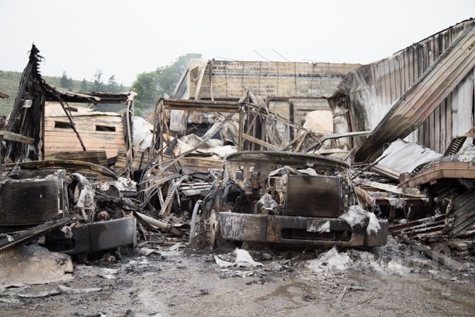 Several delivery trucks were destroyed in the fire. 