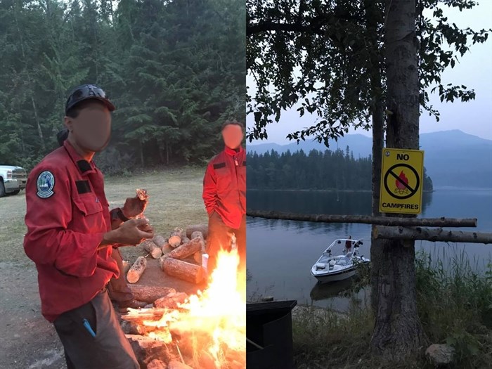 This photo was posted to a Clearwater community Facebook page. The faces of the firefighters are blurred until more information is released by B.C. Wildfire.	