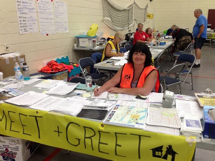 Reception Centre volunteer Virginia Lange at the meet and greet station of Vernon's evacuee reception centre. 