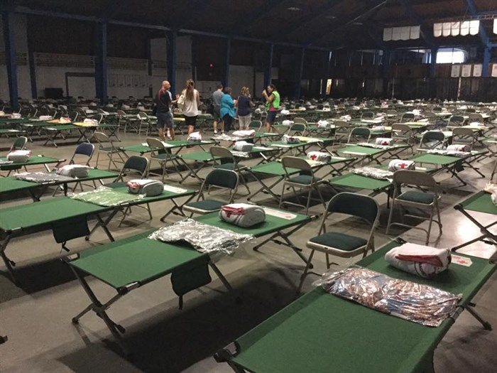 More than 400 beds were set up as emergency lodging for evacuees in Vernon. 