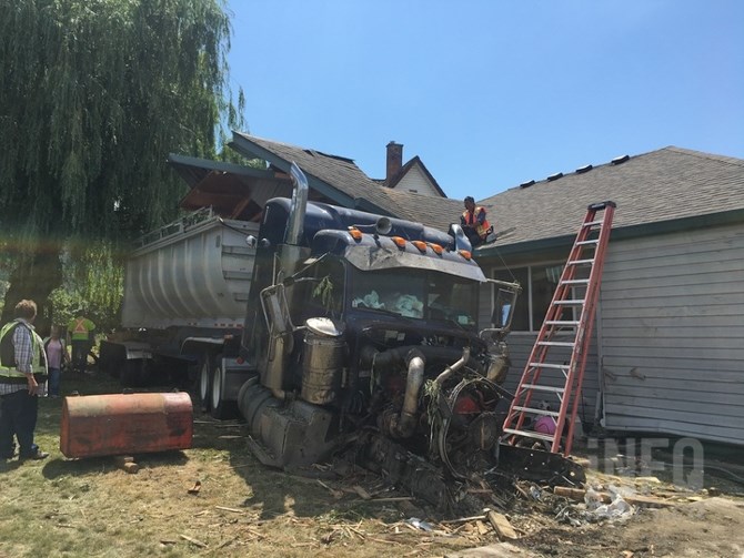 The semi that crashed into the house in Armstrong was pulling a trailer. 