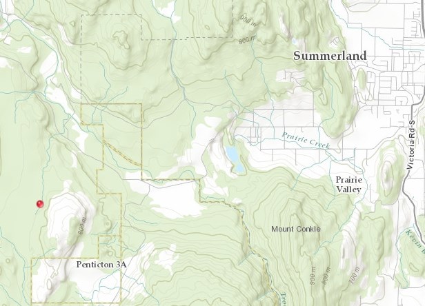 A fire started Monday afternoon, one kilometre up Shingle Creek Road, above Summerland. 